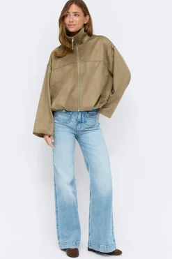 Faux suede high neck jacket - Grün - Dame - Gina Tricot