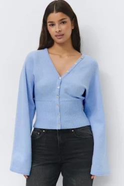 Fitted waist knitted cardigan - Blau - Dame - Gina Tricot