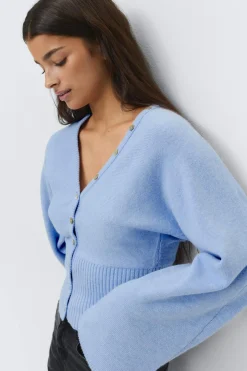 Fitted waist knitted cardigan - Blau - Dame - Gina Tricot
