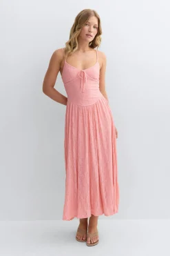 Floral corset midi dress - Rosa - Dame - Gina Tricot