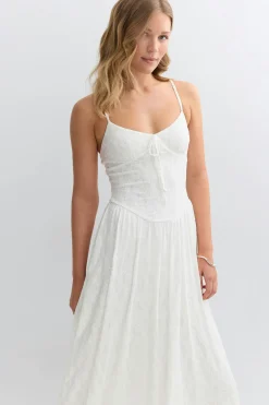 Floral corset midi dress - Weiß - Dame - Gina Tricot