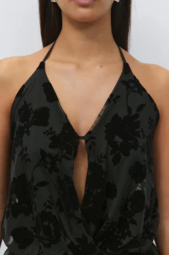 Floral halterneck top - Schwarz - Dame - Gina Tricot
