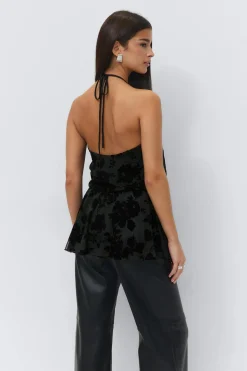 Floral halterneck top - Schwarz - Dame - Gina Tricot
