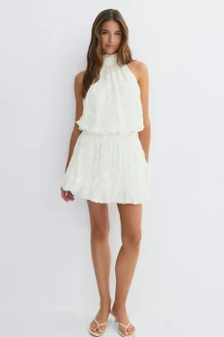 Floral halter neck top - Weiß - Dame - Gina Tricot