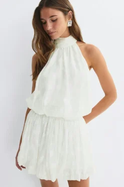 Floral halter neck top - Weiß - Dame - Gina Tricot