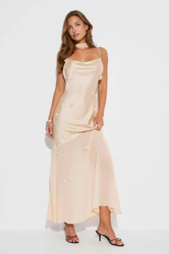 Floral maxi cowlneck dress - Beige - Dame - Gina Tricot