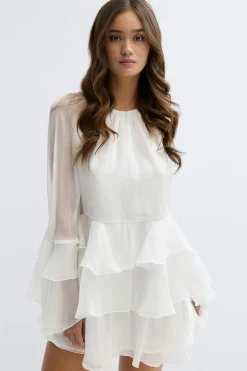 Flowy frill mini dress - Weiß - Dame - Gina Tricot