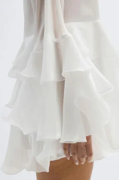 Flowy frill mini dress - Weiß - Dame - Gina Tricot