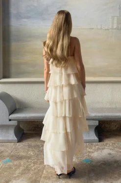 Frill maxi dress - Weiß - Dame - Gina Tricot
