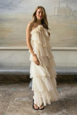 Frill maxi dress - Weiß - Dame - Gina Tricot