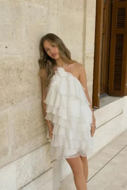 Frill mini dress - Weiß - Dame - Gina Tricot