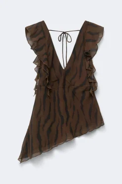 Frill top - Braun - Dame - Gina Tricot