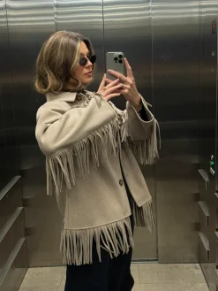 Fringe jacket - Beige - Dame - Gina Tricot