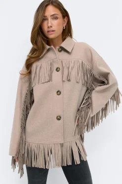 Fringe jacket - Beige - Dame - Gina Tricot
