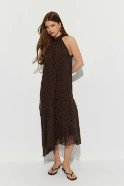 Halterneck asymmetric dress - Braun - Dame - Gina Tricot