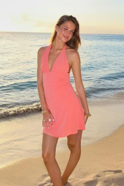 14+ halterneck dress - Orange - Gina Tricot