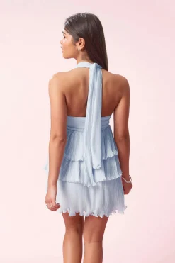 14+ halterneck frill dress - Blau - Gina Tricot