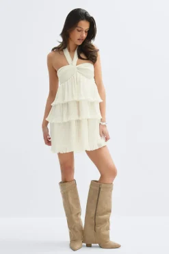 14+ halterneck frill dress - Weiß - Gina Tricot