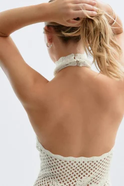 Halterneck knitted singlet - Weiß - Dame - Gina Tricot