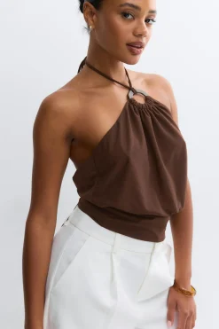 Halterneck tie top - Braun - Dame - Gina Tricot