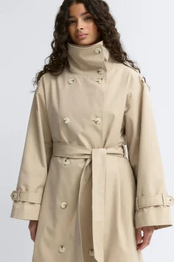 High neck cotton trench coat - Beige - Dame - Gina Tricot