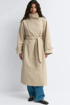 High neck cotton trench coat - Beige - Dame - Gina Tricot