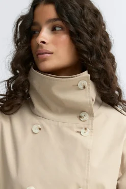 High neck cotton trench coat - Beige - Dame - Gina Tricot