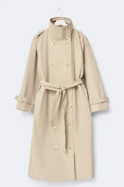 High neck cotton trench coat - Beige - Dame - Gina Tricot