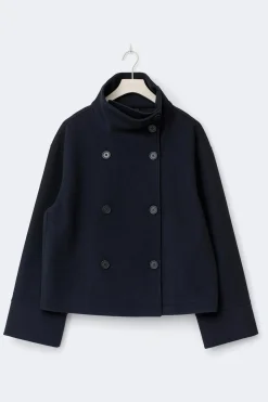 High neck short felt jacket - Blau - Dame - Gina Tricot
