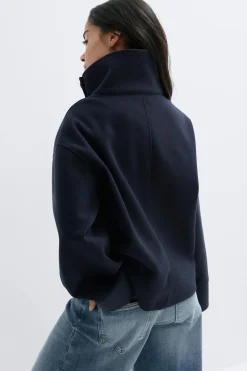High neck short felt jacket - Blau - Dame - Gina Tricot