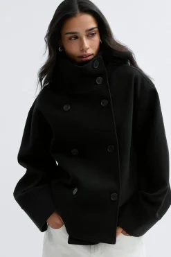 High neck short felt jacket - Schwarz - Dame - Gina Tricot