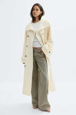 High neck trench coat - Weiß - Dame - Gina Tricot