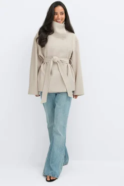 High neck wool blend jacket - Beige - Dame - Gina Tricot