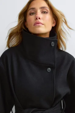 High neck wool blend jacket - Schwarz - Dame - Gina Tricot