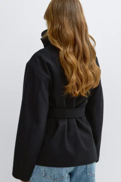 High neck wool blend jacket - Schwarz - Dame - Gina Tricot
