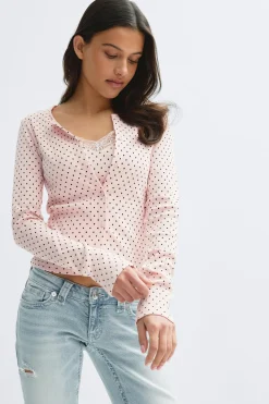 14+ 2 in 1 lace rib cardigan - Rosa - Gina Tricot