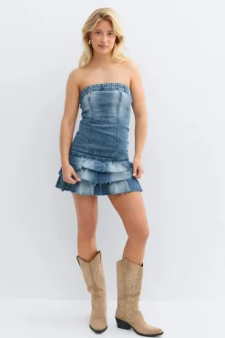 14+ jeanqueen frill dress - Blau - Gina Tricot