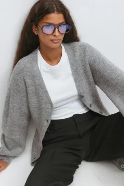 Knitted button down dress - Grau - Dame - Gina Tricot