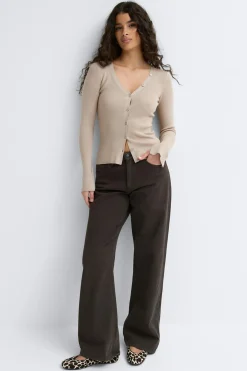 Knitted cardigan - Beige - Dame - Gina Tricot