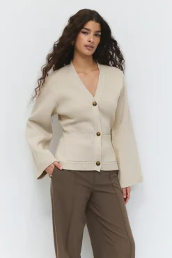 Knitted cotton cardigan - Beige - Dame - Gina Tricot
