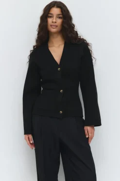 Knitted cotton cardigan - Schwarz - Dame - Gina Tricot