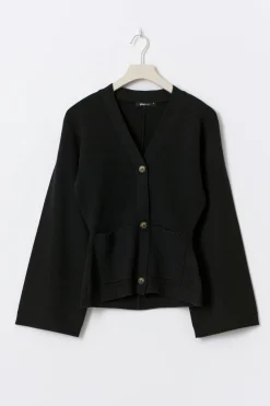 Knitted cotton cardigan - Schwarz - Dame - Gina Tricot