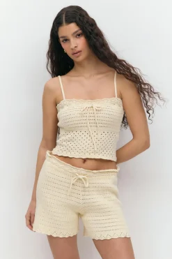 Knitted cotton singlet - Gelb - Dame - Gina Tricot