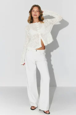 Knitted crochet cardigan - Weiß - Dame - Gina Tricot