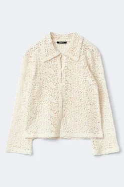 Knitted crochet shirt - Weiß - Dame - Gina Tricot