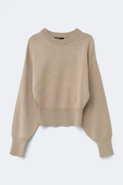 Knitted fitted sweater - Beige - Dame - Gina Tricot