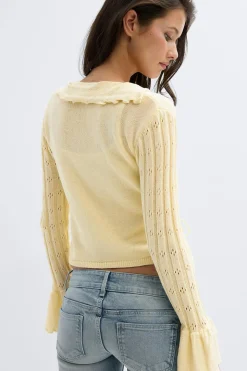 14+ knitted frill cardigan - Gelb - Gina Tricot