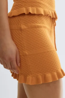 Knitted frill skirt - Orange - Dame - Gina Tricot