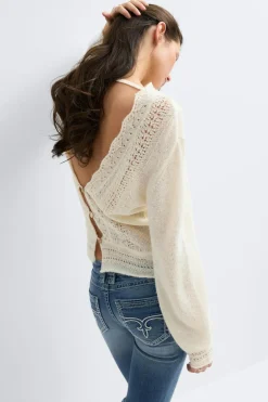14+ knitted open back sweater - Weiß - Gina Tricot