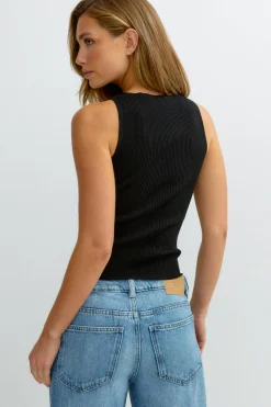 Knitted ribb singlet - Schwarz - Dame - Gina Tricot